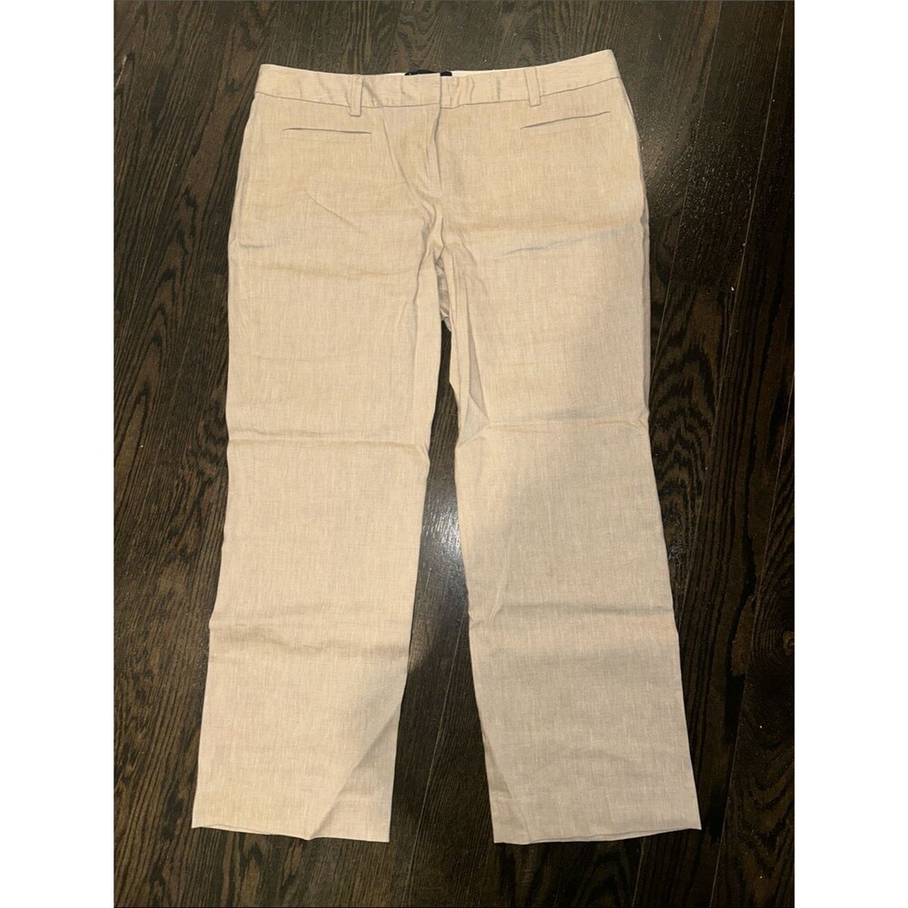 Lands' End Mid Rise Beige Trousers Linen Viscose Blend 14 Petite Straight